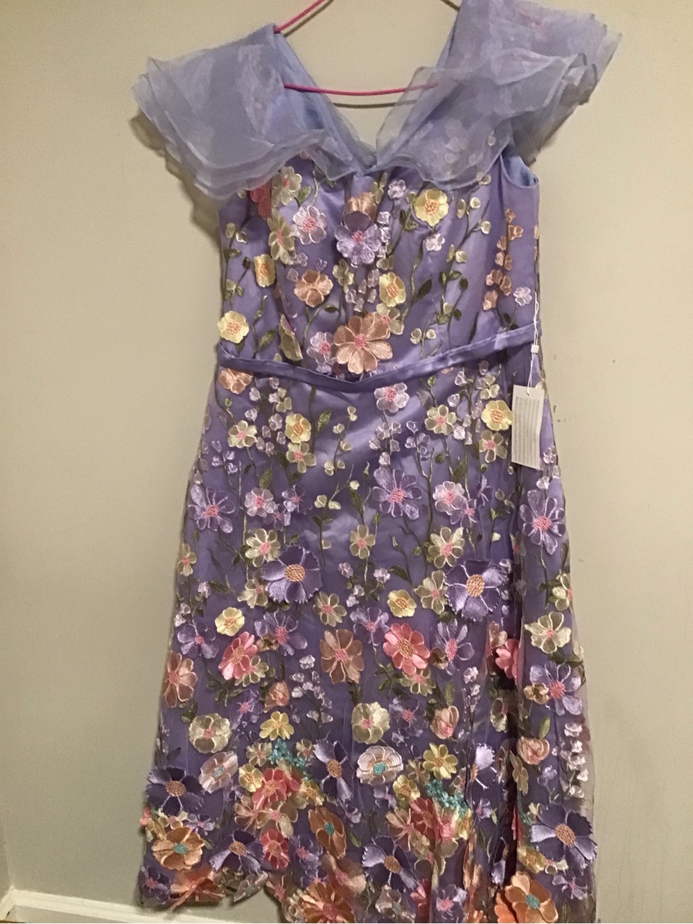 Lilac High-Low Floral Embroidered Dress